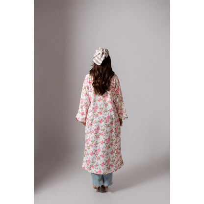 Maison Shefali Linen Digital Print Summer White Shrug
