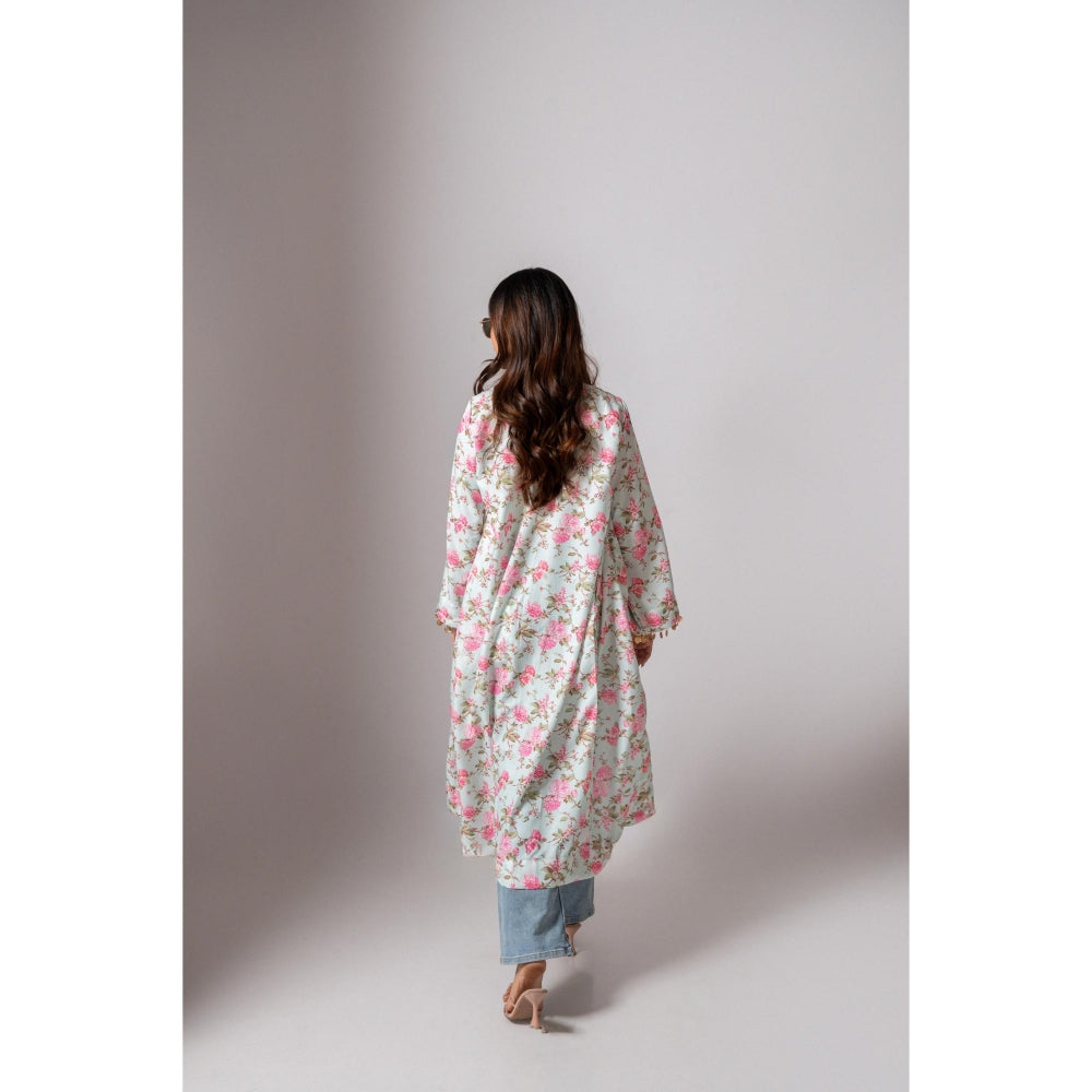 Maison Shefali Linen Digital Print Summer Blue Shrug