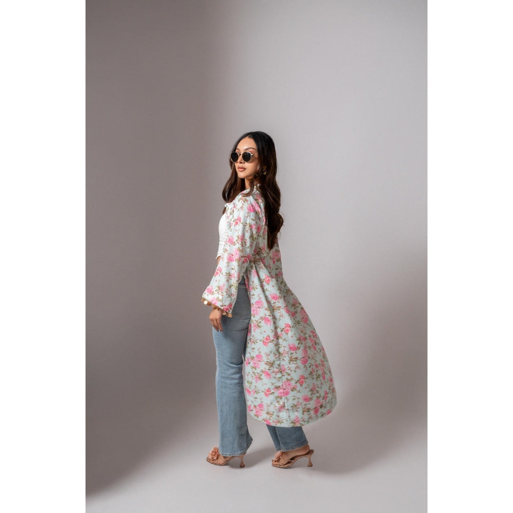 Maison Shefali Linen Digital Print Summer Blue Shrug