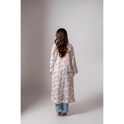 Maison Shefali Linen Digital Print Summer Blue Shrug