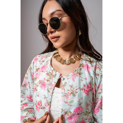 Maison Shefali Linen Digital Print Summer Blue Shrug