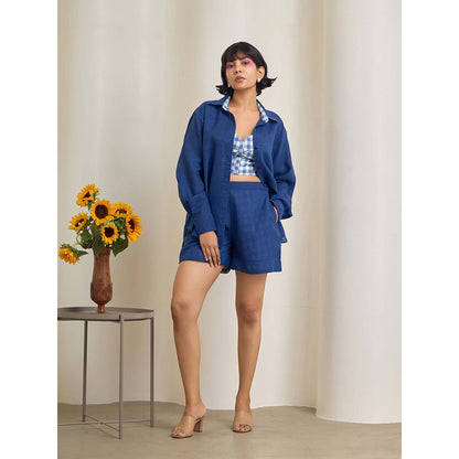 Maisolos Alina Blue Shirt with Shorts and Crop Top (Set of 3)