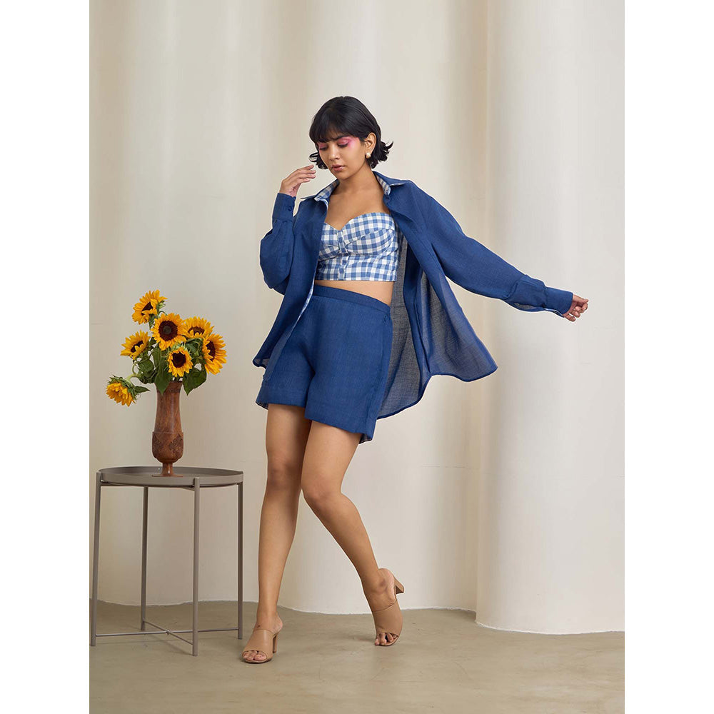 Maisolos Alina Blue Shirt with Shorts and Crop Top (Set of 3)