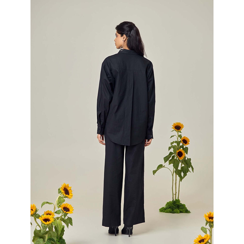 Maisolos Black Poplin Flamingo Shirt with Pant (Set of 2)