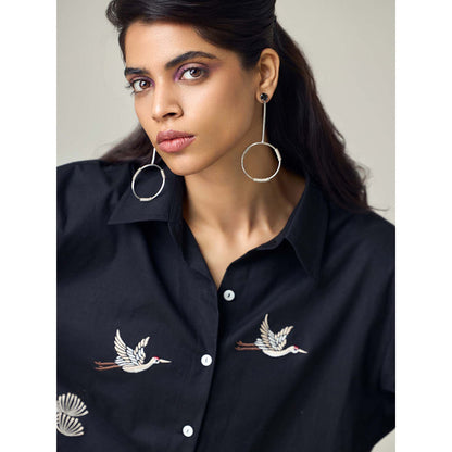 Maisolos Black Poplin Flamingo Shirt with Pant (Set of 2)