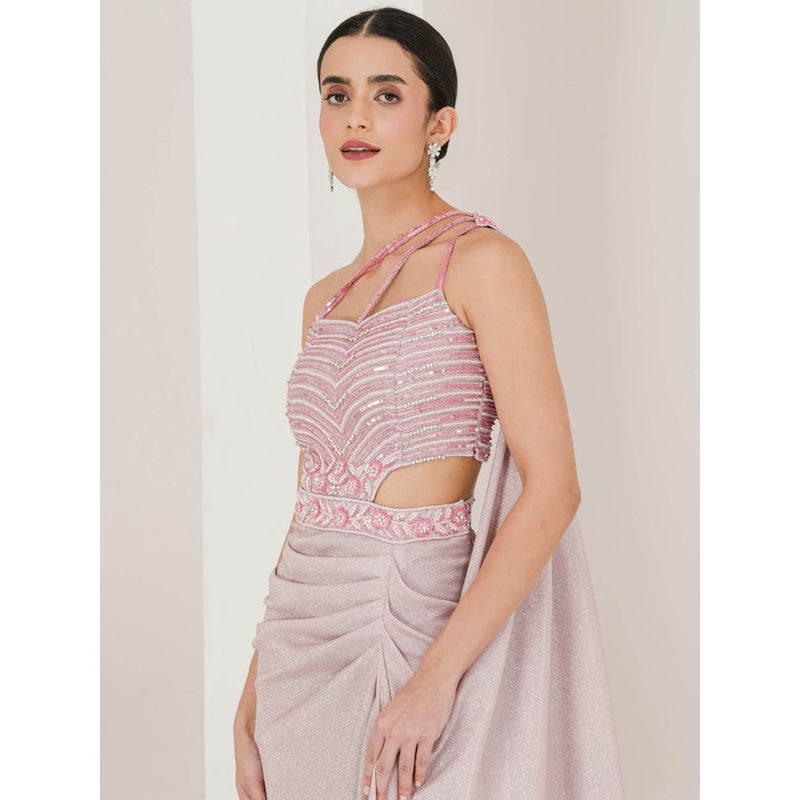 Maive Shimmer Pink Embroidered Pre Stitched Saree With Stitched Blouse