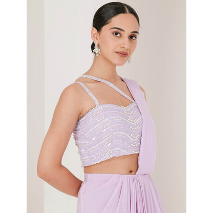 Maive Lilac Hand Embroidered Pre Stitched Saree With Stitched Blouse
