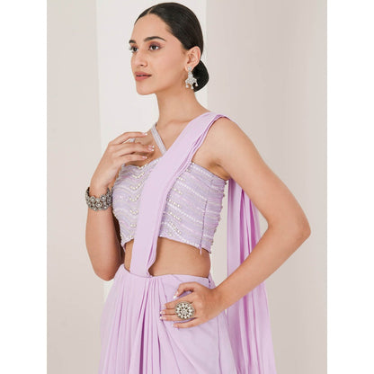 Maive Lilac Hand Embroidered Pre Stitched Saree With Stitched Blouse