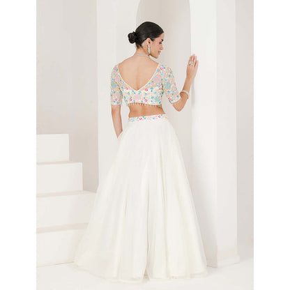 Maive White Floral Hand Embroidered Lehenga with Blouse and Dupatta (Set of 3)