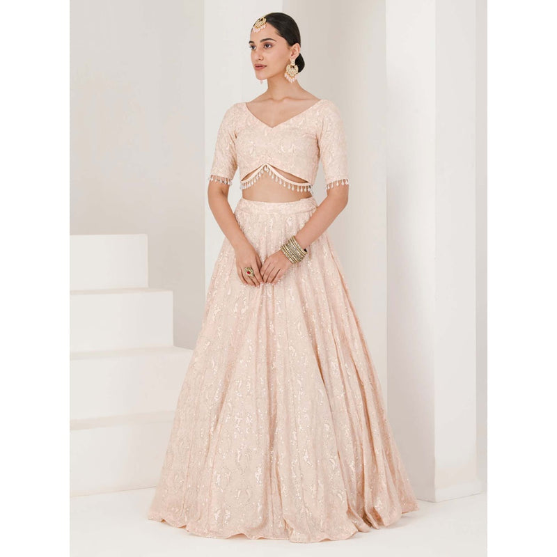 Maive Peach Chikankari Work Lehenga with Blouse and Dupatta (Set of 3)