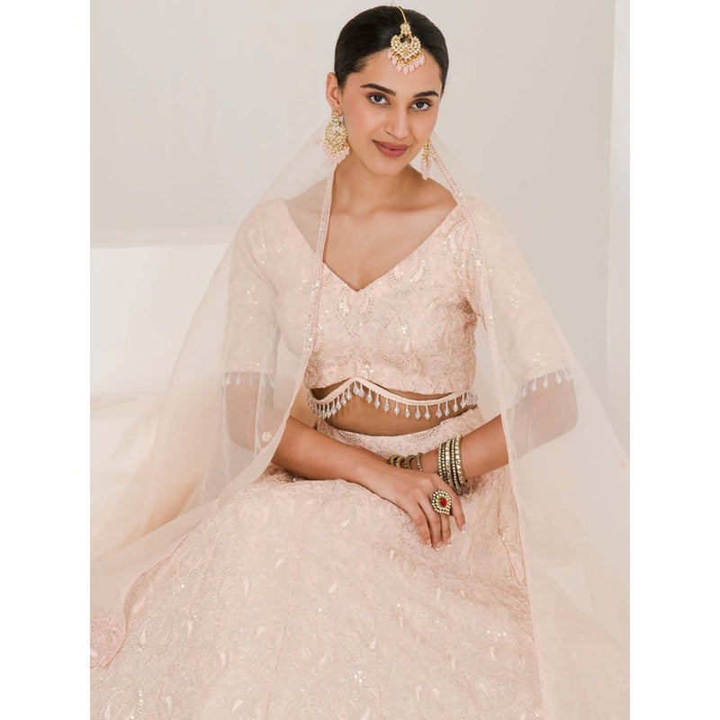 Maive Peach Chikankari Work Lehenga with Blouse and Dupatta (Set of 3)