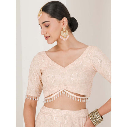 Maive Peach Chikankari Work Lehenga with Blouse and Dupatta (Set of 3)