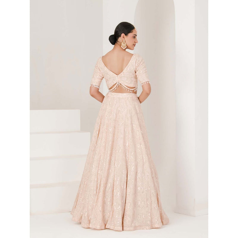 Maive Peach Chikankari Work Lehenga with Blouse and Dupatta (Set of 3)