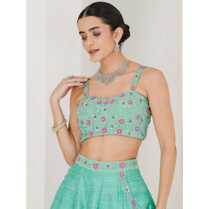 Maive Sea Green Hand Embroidered Lehenga with Blouse and Dupatta (Set of 3)