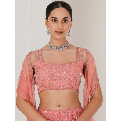 Maive Dusty Peach Hand Embroidered Lehenga with Blouse and Dupatta (Set of 3)