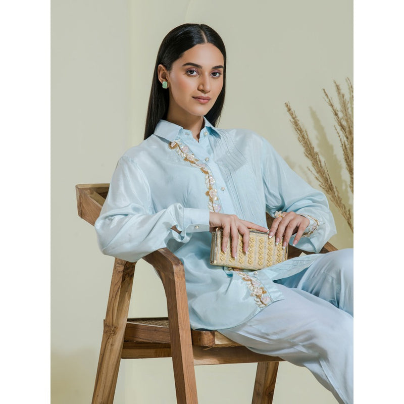 Maive Powder Blue Hand Embroidered Co-Ord (Set of 2)