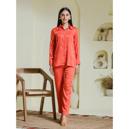 Maive Rust Embroidered Satin Co-Ord (Set of 2)