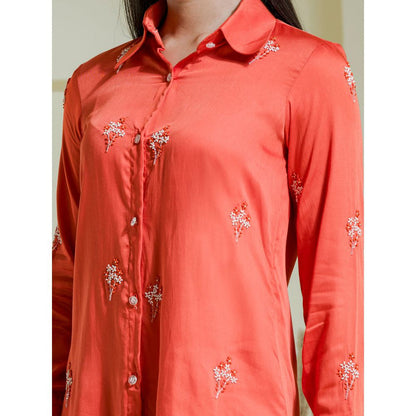 Maive Rust Embroidered Satin Co-Ord (Set of 2)