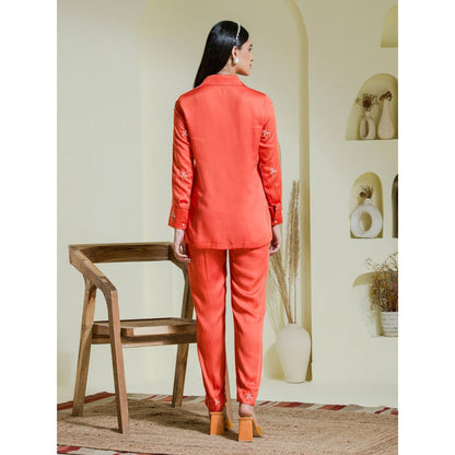 Maive Rust Embroidered Satin Co-Ord (Set of 2)