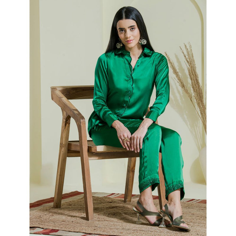 Maive Emarald Green Embroidered Co-Ord (Set of 2)