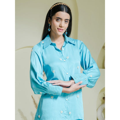 Maive Sky Blue Heart Embroidered Co-Ord (Set of 2)