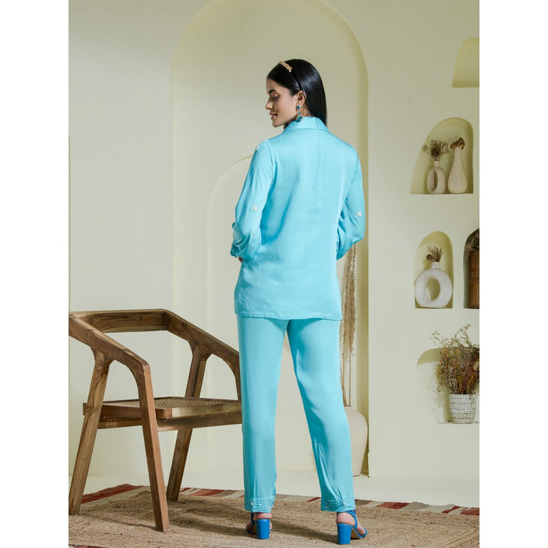 Maive Sky Blue Heart Embroidered Co-Ord (Set of 2)