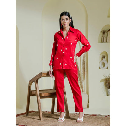 Maive Crimson Red Heart Embroidered Co-Ord (Set of 2)