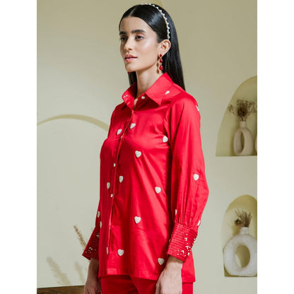 Maive Crimson Red Heart Embroidered Co-Ord (Set of 2)