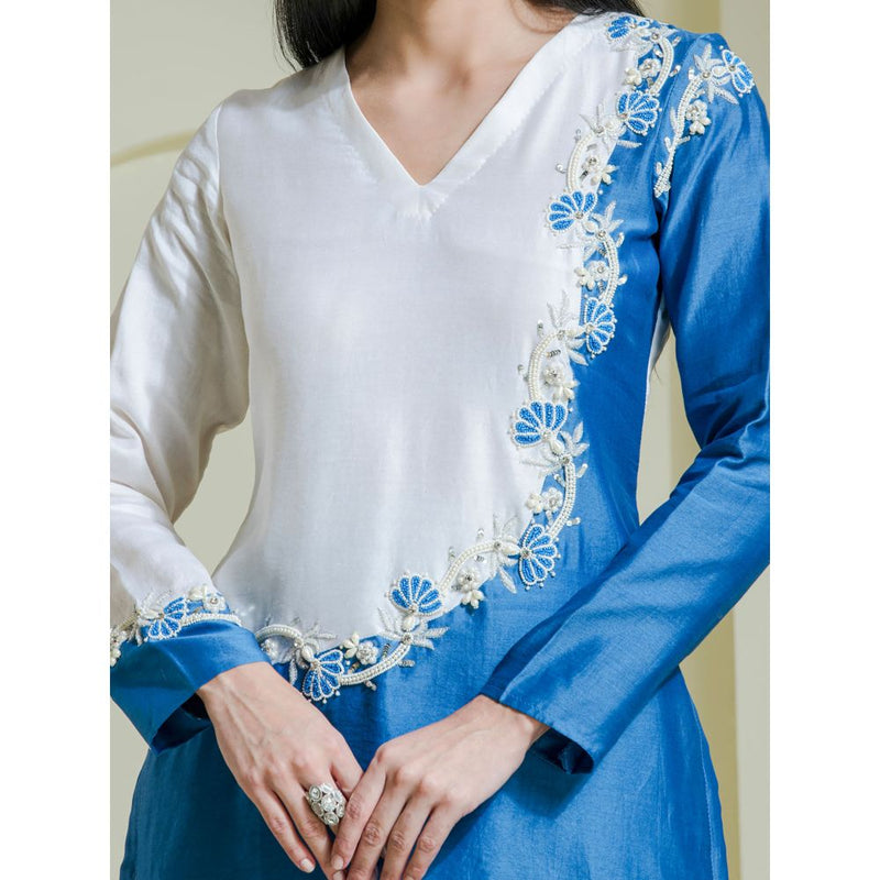 Maive Blue Embroidered Kurti with Pant (Set of 2)