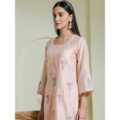Maive Peach Hand Embroidered Kurti with Pant (Set of 2)