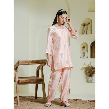 Maive Peach Hand Embroidered Kurti with Pant (Set of 2)