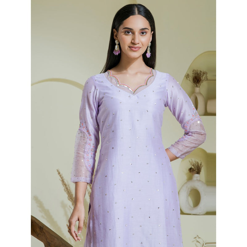 Maive Purple Hand Embroidered Kurta with Pant (Set of 2)