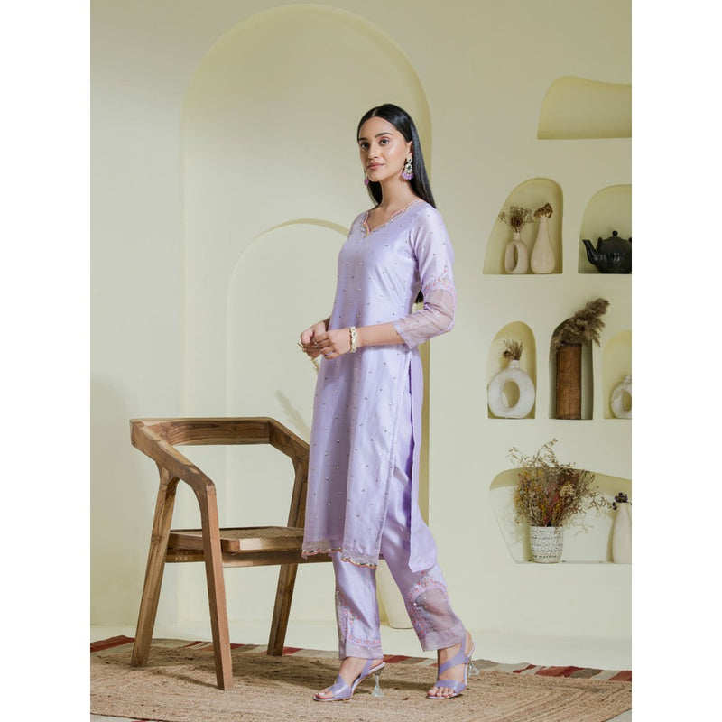Maive Purple Hand Embroidered Kurta with Pant (Set of 2)