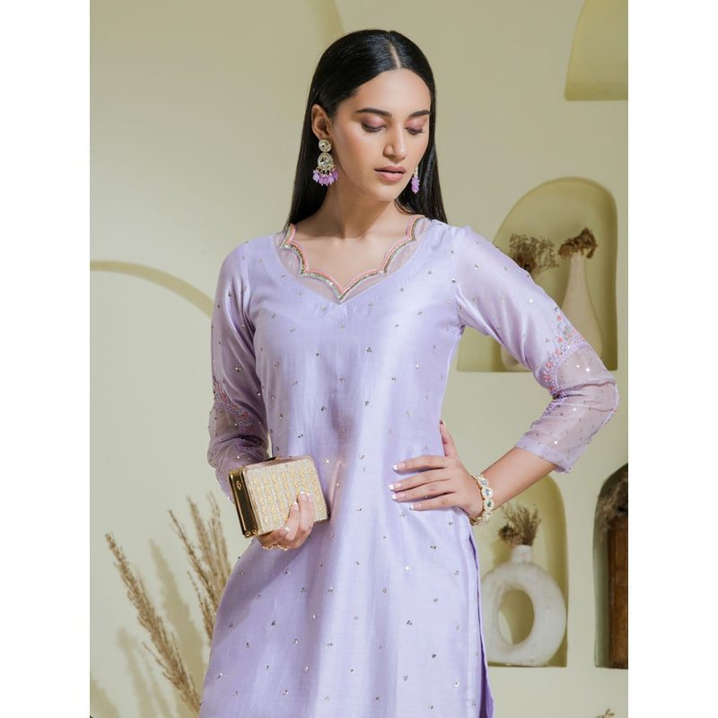 Maive Purple Hand Embroidered Kurta with Pant (Set of 2)