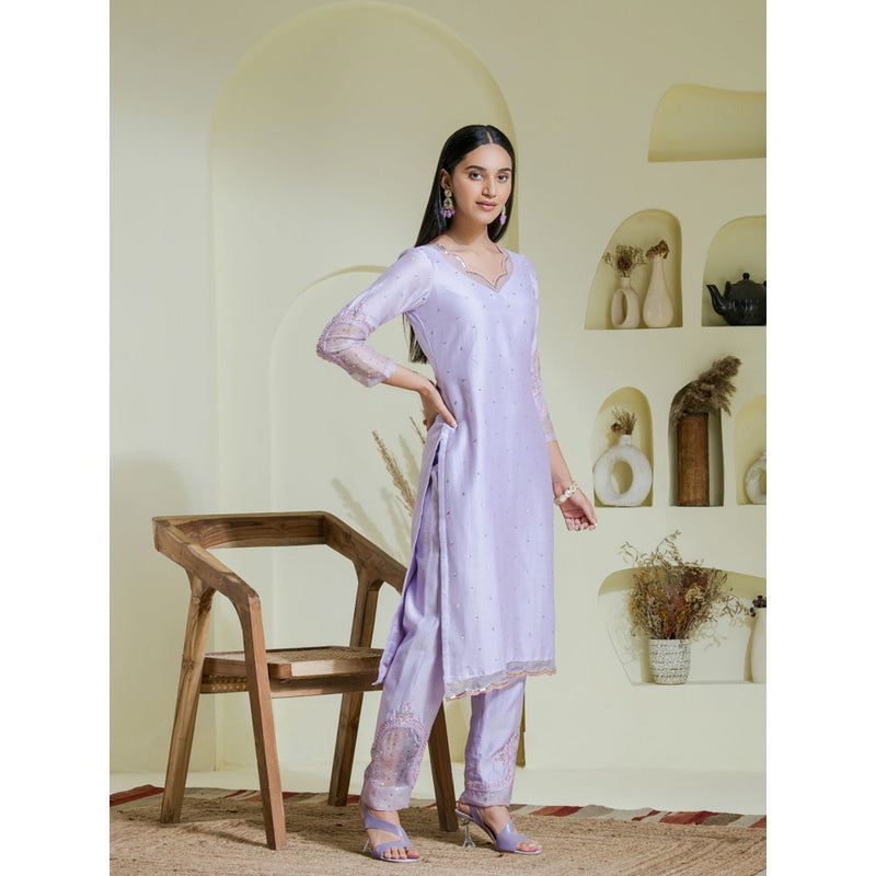 Maive Purple Hand Embroidered Kurta with Pant (Set of 2)