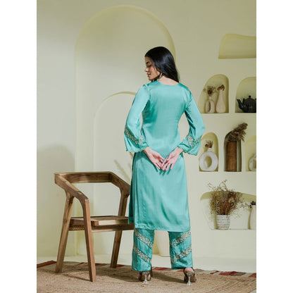 Maive Sea Green Hand Embroidered Kurta with Pant and Dupatta (Set of 3)
