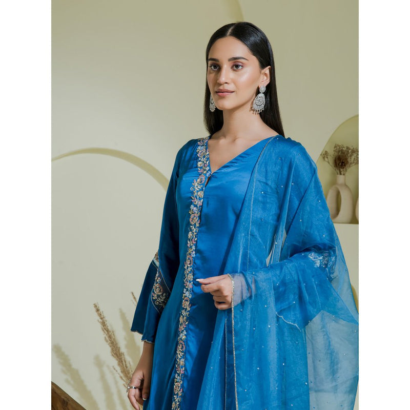 Maive Cobalt Blue Hand Embroidered Kurta with Pant and Dupatta (Set of 3)