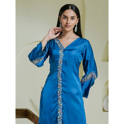 Maive Cobalt Blue Hand Embroidered Kurta with Pant and Dupatta (Set of 3)