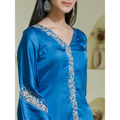 Maive Cobalt Blue Hand Embroidered Kurta with Pant and Dupatta (Set of 3)