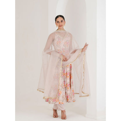 Maive Blush Pink Floral Print Anarkali with Pant and Dupatta (Set of 3)