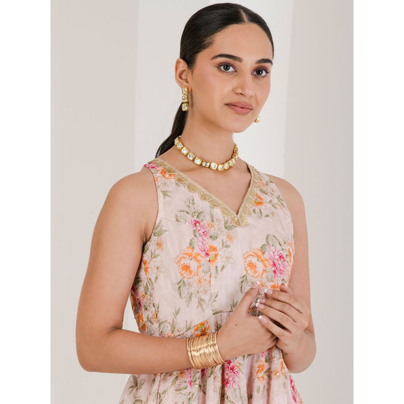 Maive Blush Pink Floral Print Anarkali with Pant and Dupatta (Set of 3)