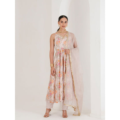 Maive Blush Pink Floral Print Anarkali with Pant and Dupatta (Set of 3)