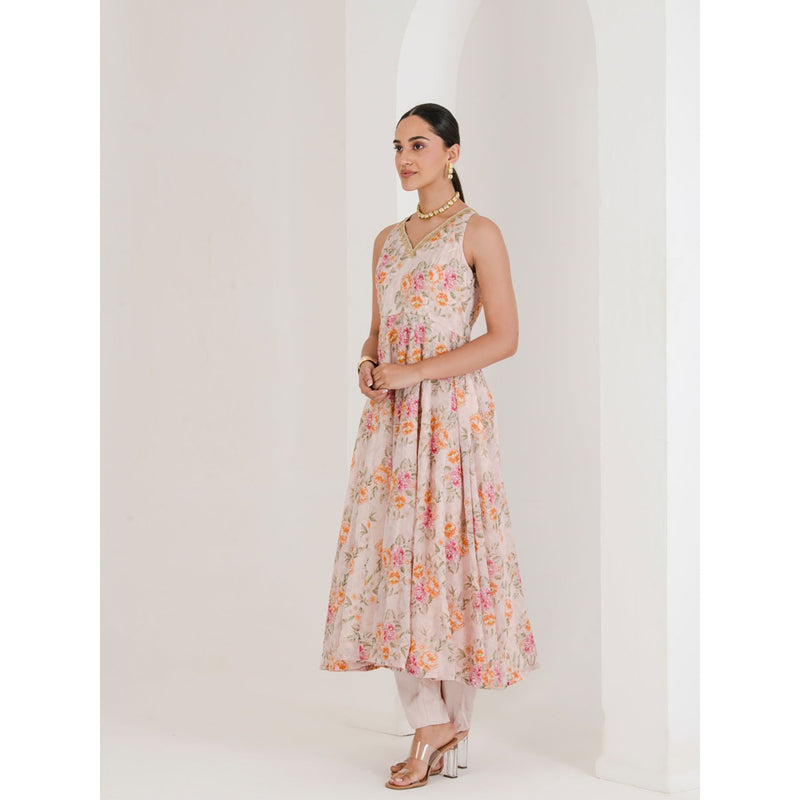 Maive Blush Pink Floral Print Anarkali with Pant and Dupatta (Set of 3)