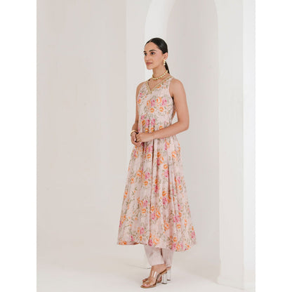 Maive Blush Pink Floral Print Anarkali with Pant and Dupatta (Set of 3)