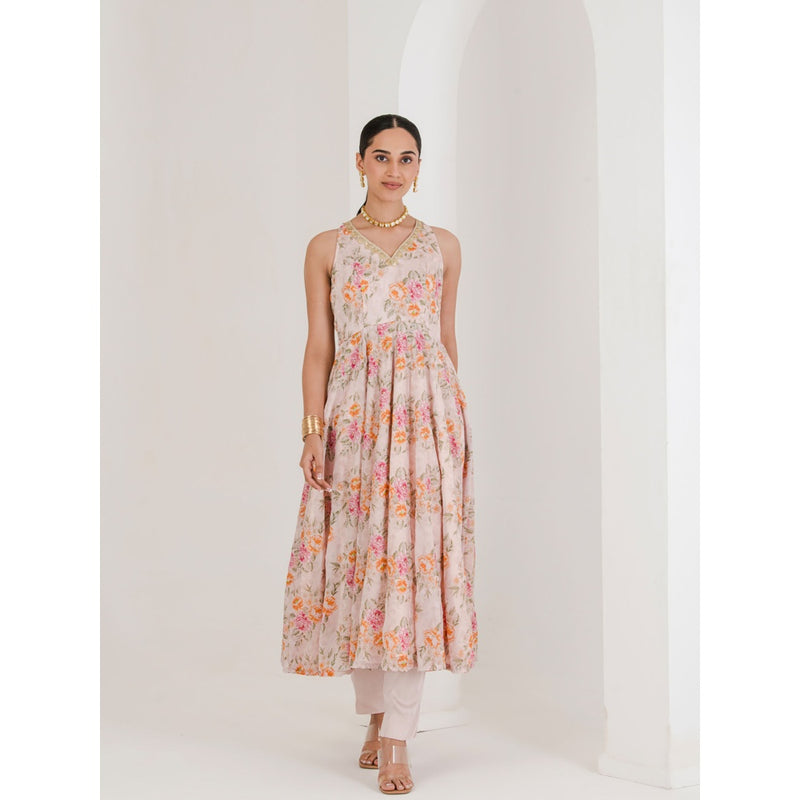 Maive Blush Pink Floral Print Anarkali with Pant and Dupatta (Set of 3)