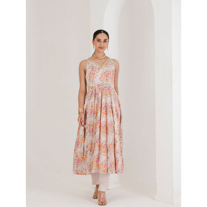 Maive Blush Pink Floral Print Anarkali with Pant and Dupatta (Set of 3)