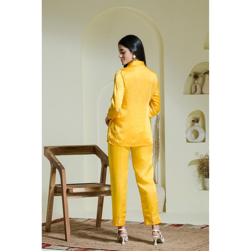 Maive Sunshine Yellow Hand Embroidered Modal Satin Shirt