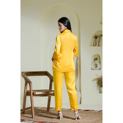 Maive Sunshine Yellow Hand Embroidered Modal Satin Shirt