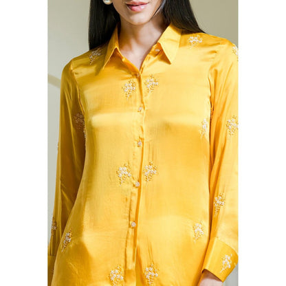 Maive Sunshine Yellow Hand Embroidered Modal Satin Shirt