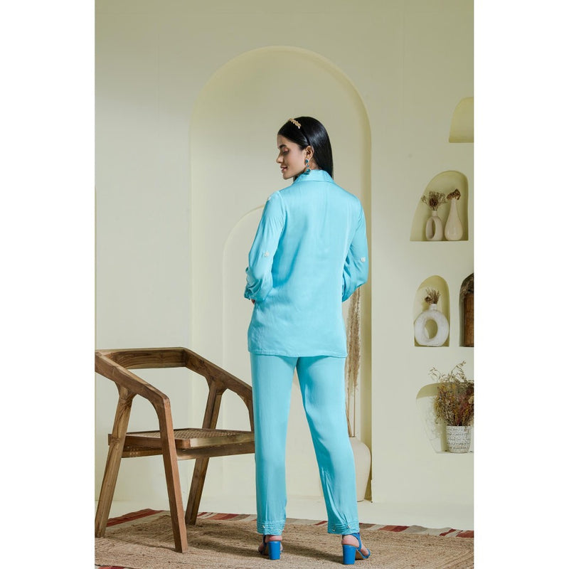 Maive Sky Blue Heart Embroidered Cotton Shirt